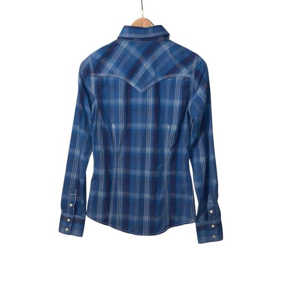 True Religion Top Womens XS Blue Plaid Pearl Snap Yoked Western Rodeo Riding - Picture 2 of 16